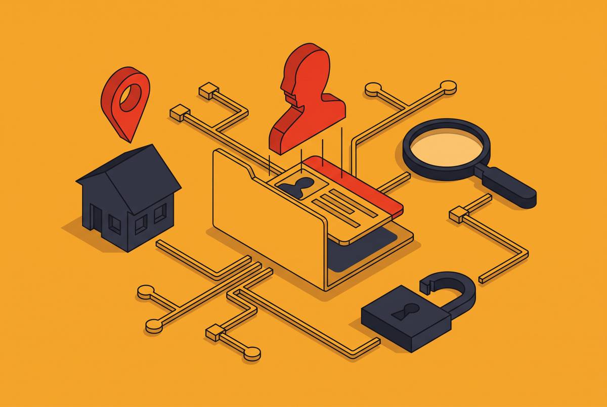 Cover illustration for “Doxed Meaning in Cybercrime and Real-World Harm Cases”
