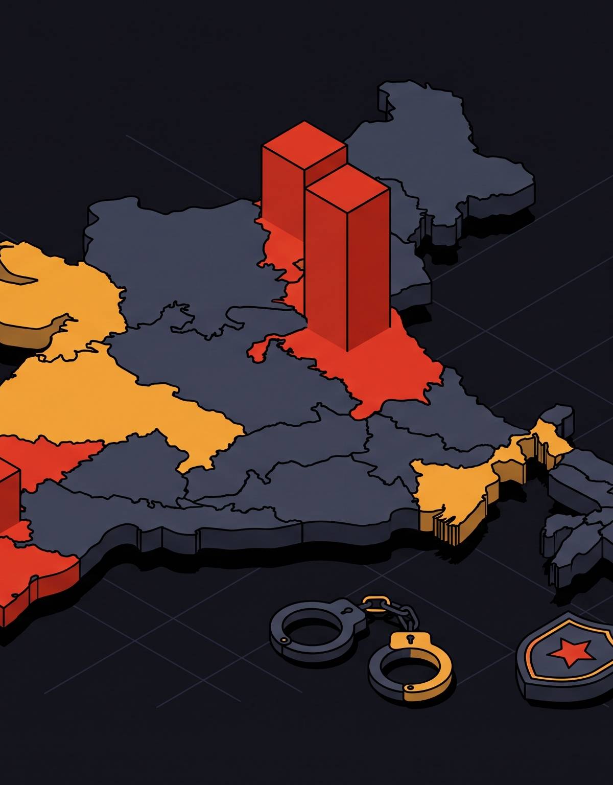 Cover illustration for “India Cybercrime Arrest Trends by State”