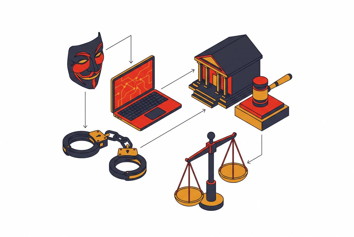 Cover illustration for “LulzSec and Anonymous Member Prosecutions”