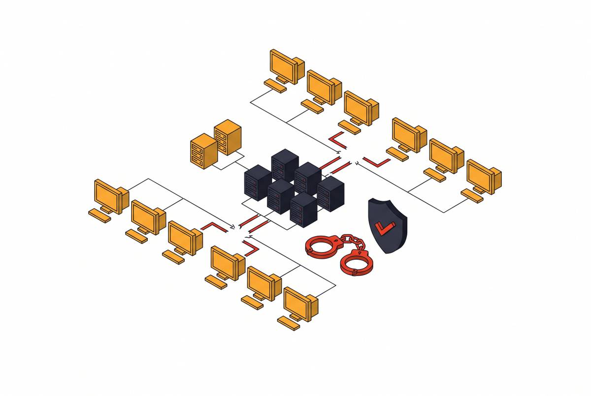 Cover illustration for “Emotet Malware Network Disruption and Arrests”