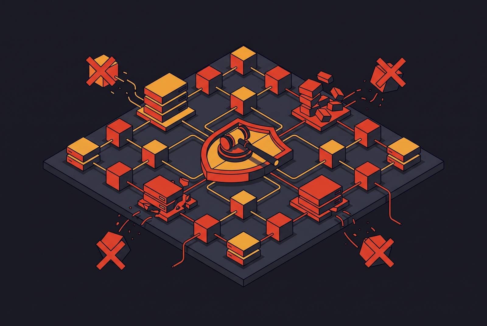 Cover illustration for “Malware Distribution Network Takedowns”