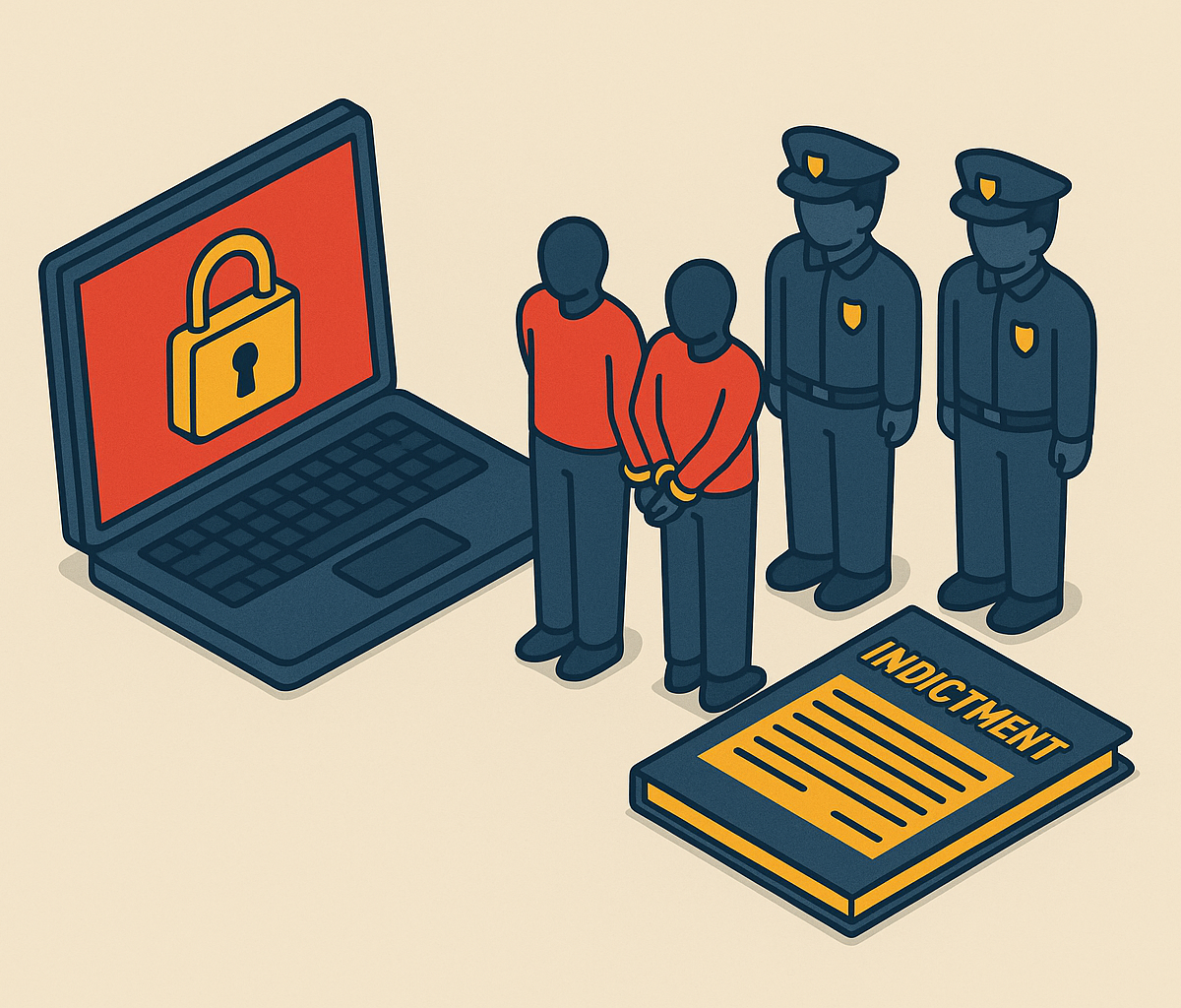 Cover illustration for “LockBit Ransomware Group Members Indicted”