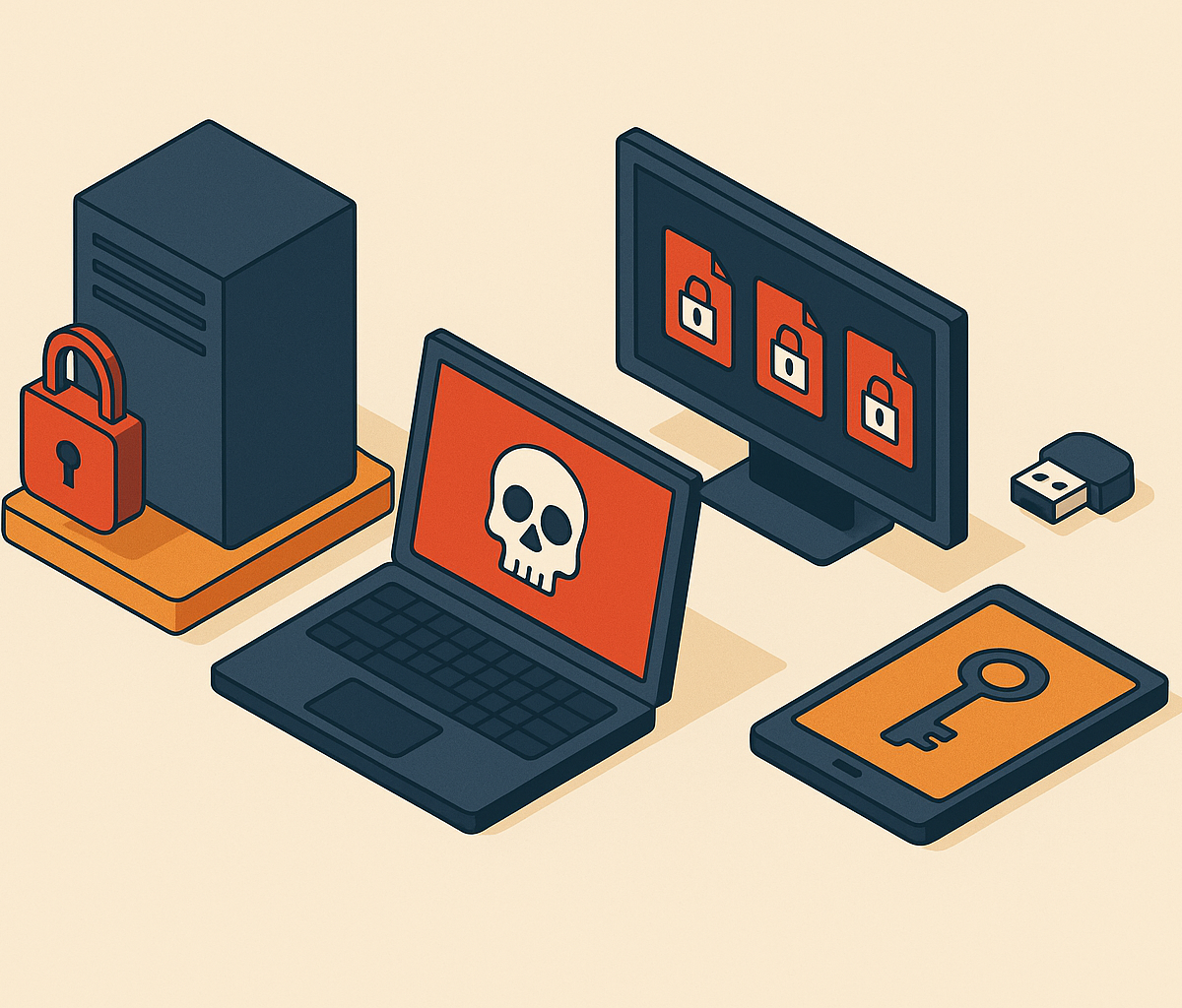 Cover illustration for “Types of Ransomware by Encryption and Targeting Method”