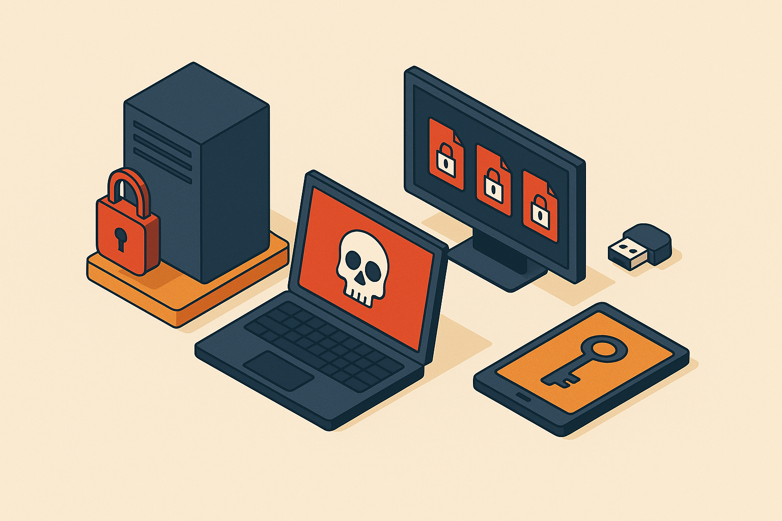 Cover illustration for “Types of Ransomware by Encryption and Targeting Method”