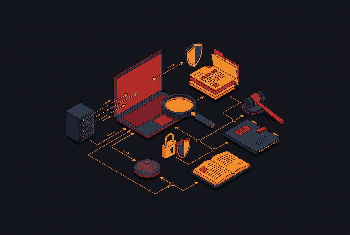 Cover illustration for “Hacking Types Used as Evidence in Criminal Prosecutions”