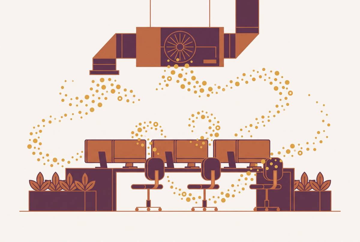 Cover illustration for “Open-Plan Office Design and Allergen Circulation”