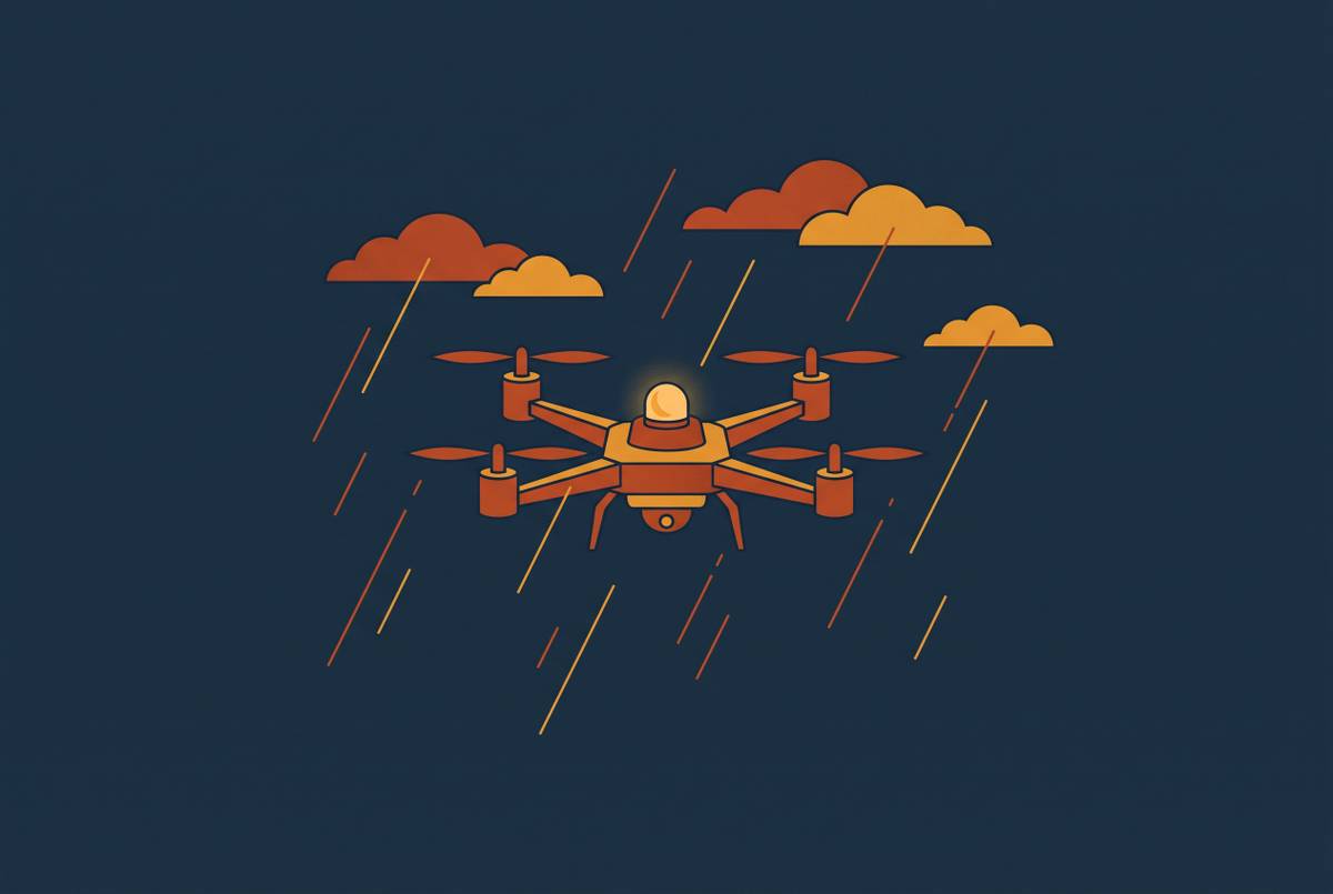 Cover illustration for “Drone Insurance for Nighttime and Adverse Weather Operations”