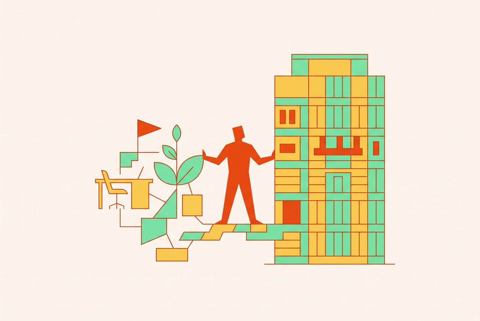 Cover illustration for “Creative Director Responsibilities at Startups vs. Enterprises”