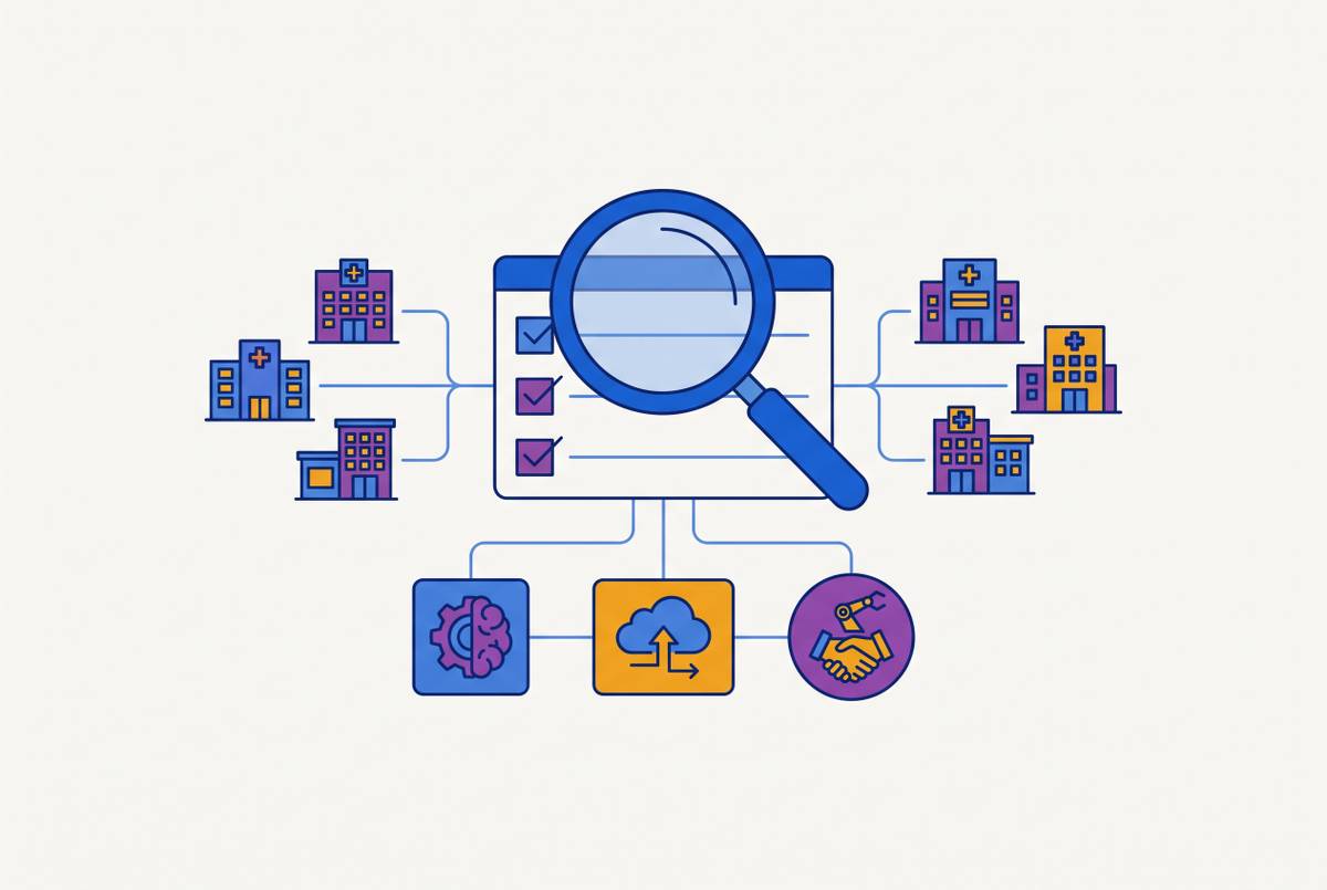Cover illustration for “Evaluating AI Vendors for Independent and Multi-Location Medical Groups”