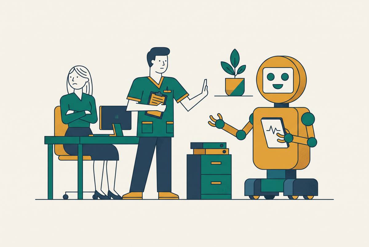 Cover illustration for “Staff Resistance to AI Automation in Medical Offices”