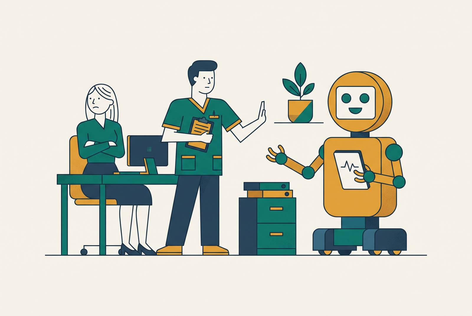 Cover illustration for “Staff Resistance to AI Automation in Medical Offices”
