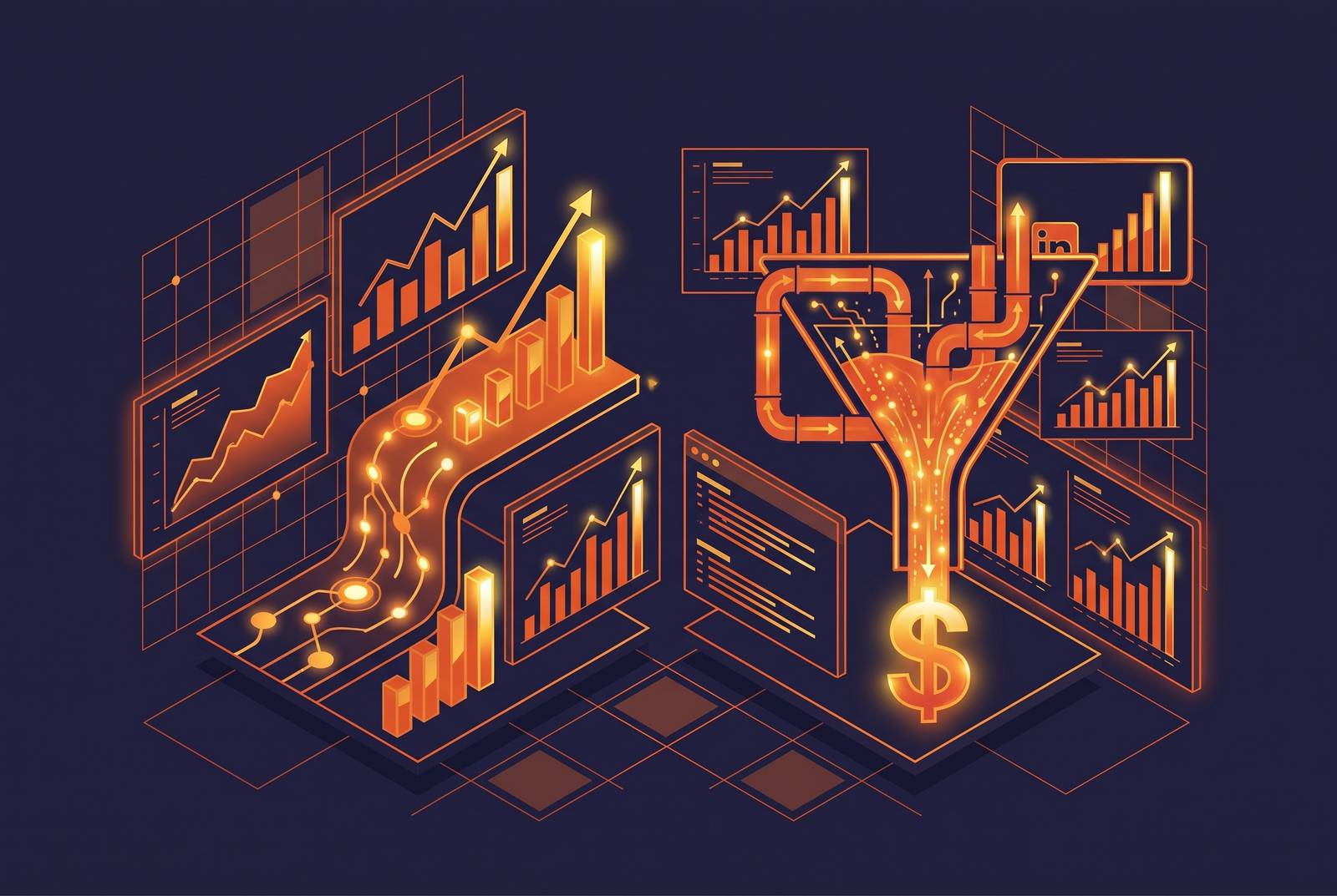 Cover illustration for “ROAS vs ROI for LinkedIn B2B Campaign Evaluation”
