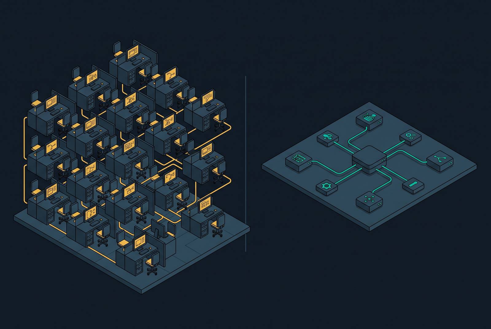 Cover illustration for “Internal AI Marketing Team Hiring Requirements vs. Platform Delegation”