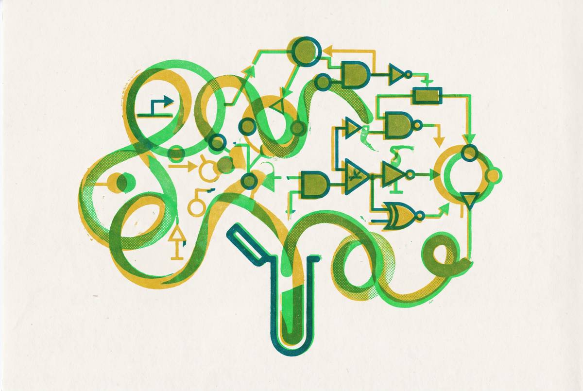 Cover illustration for “Cell-Free Prototyping of Genetic Regulatory Circuits”