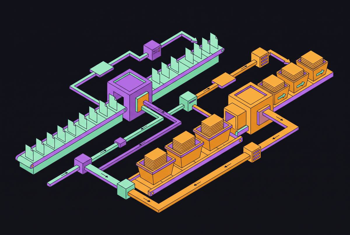 Cover illustration for “Streaming Versus Batch Processing for High-Volume Document Pipelines”