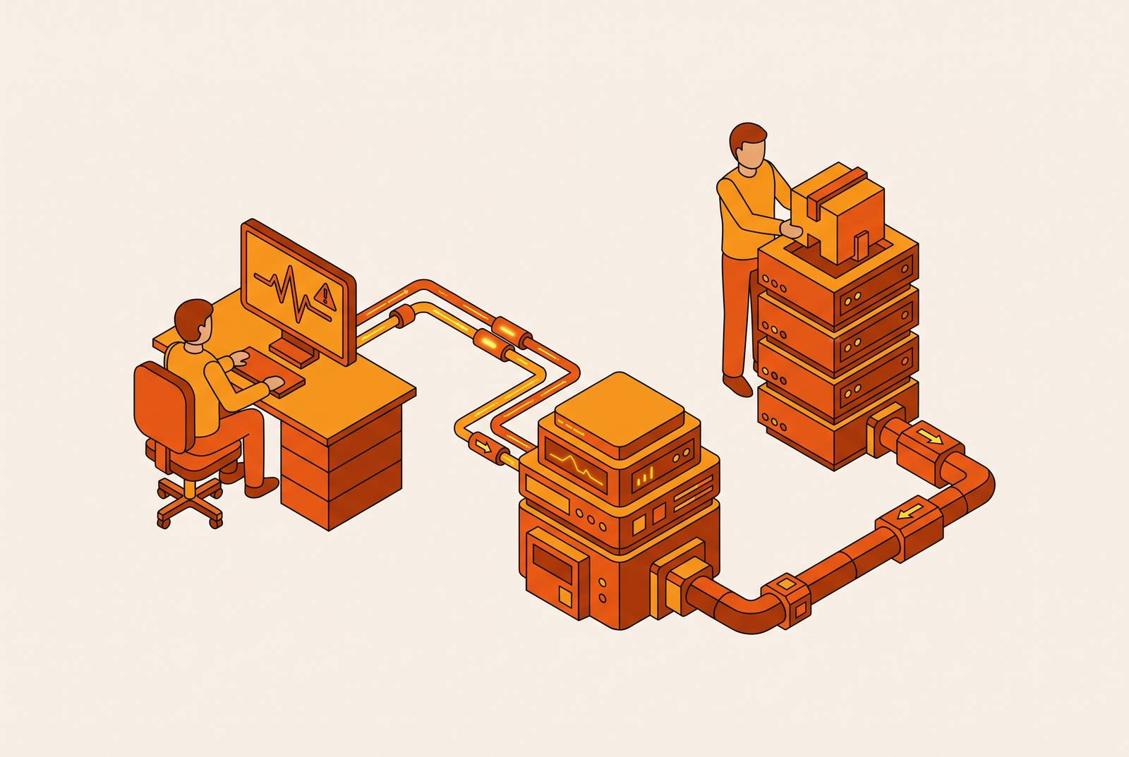 Cover illustration for “Production Signal Triage When the On-Call Engineer and the Deploying Dev Are Different People”