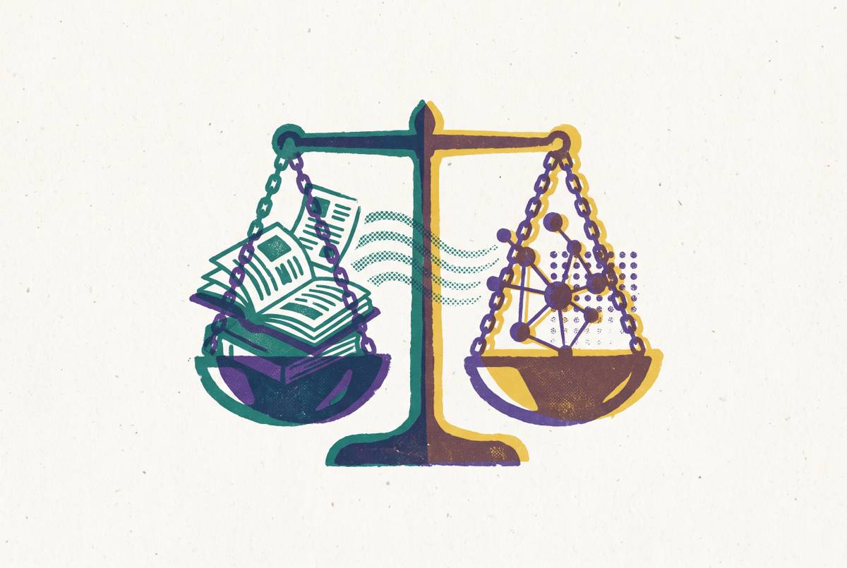 Cover illustration for “Copyright and Fair Use Considerations for Text Data in LLM Training”