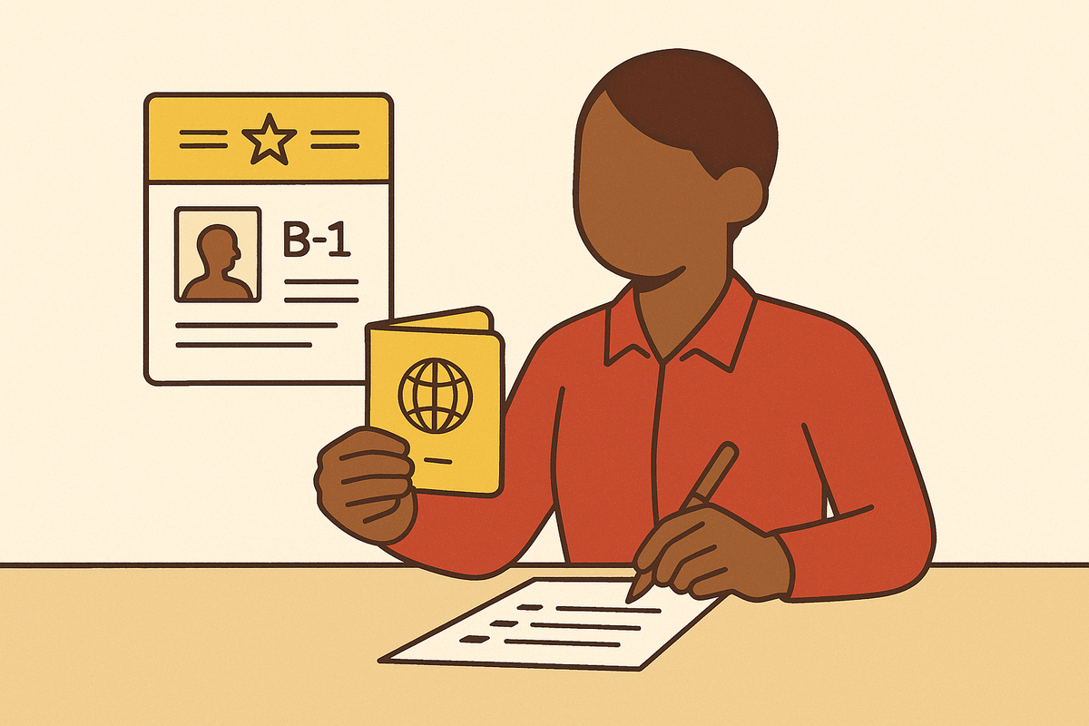 Cover illustration for “US B1 B2 Visitor Visa Interview Questions and Preparation”