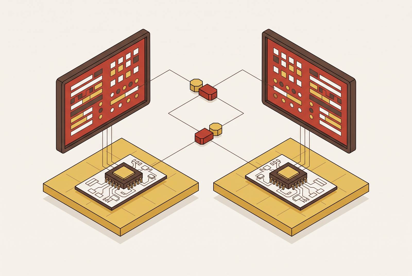 Cover illustration for “QEMU vs Renode for Cortex-M Firmware Simulation”