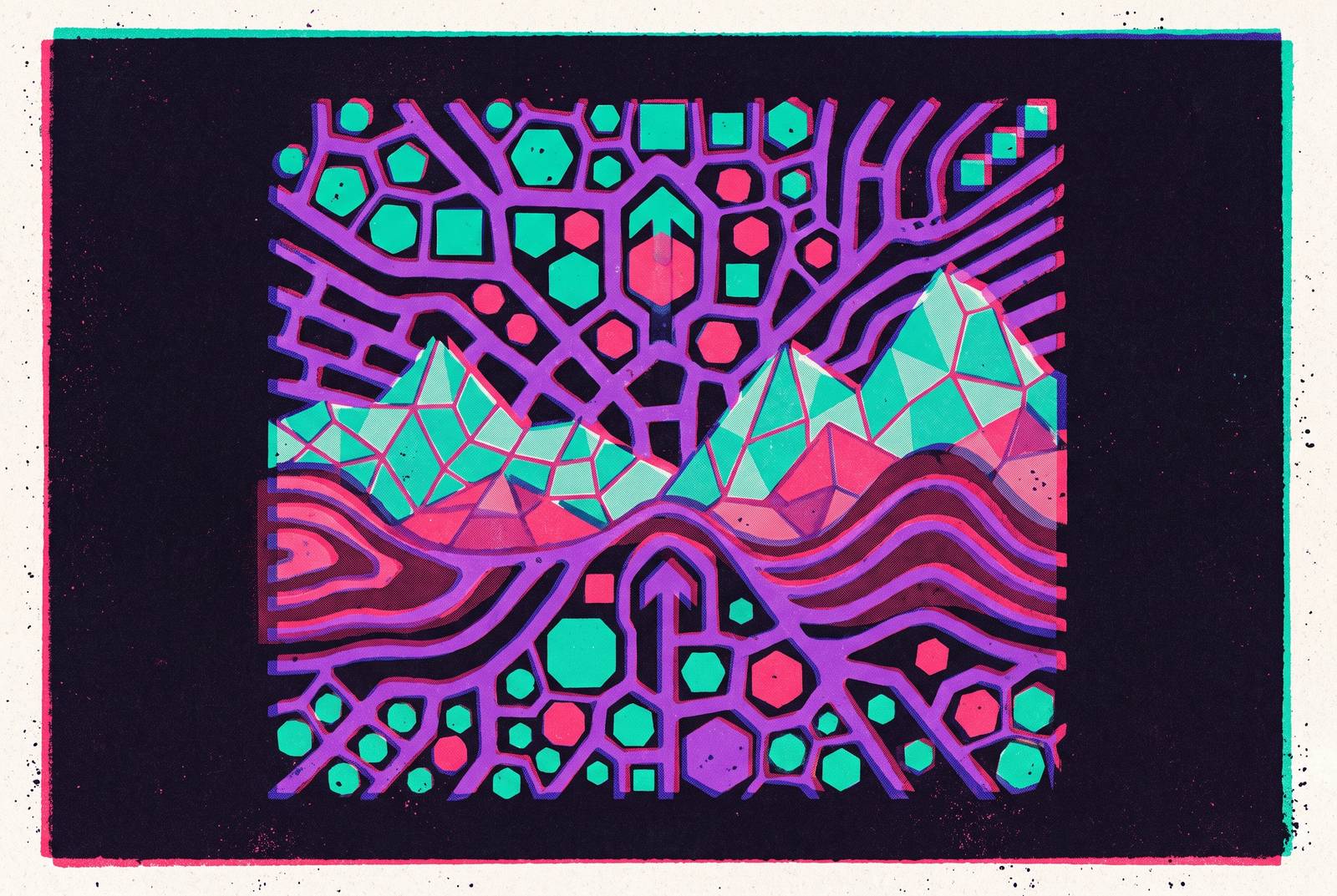Cover illustration for “Neural Cellular Automata for Procedural Terrain Generation”