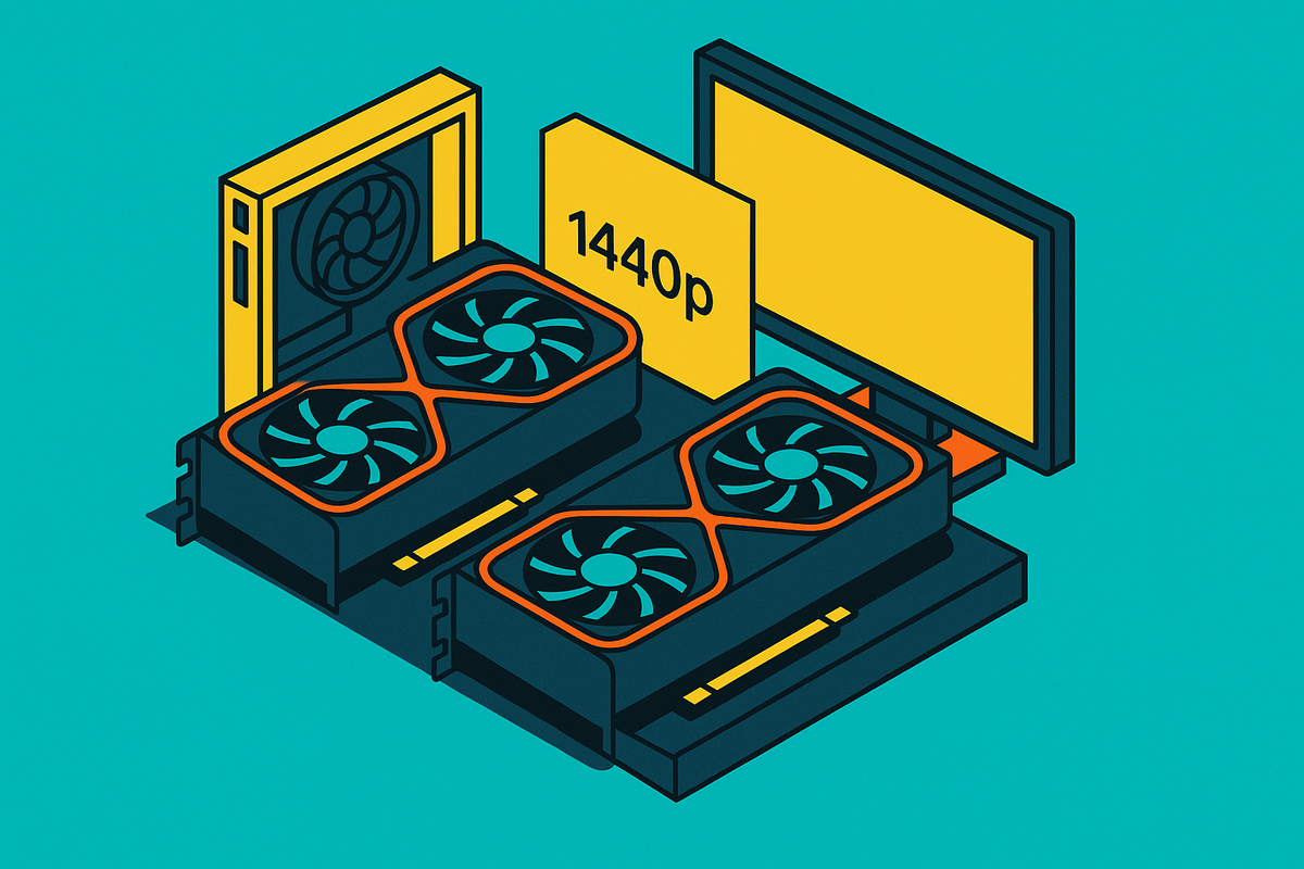 Cover illustration for “RTX 5070 vs RTX 4070 Super for 1440p Gaming Builds”