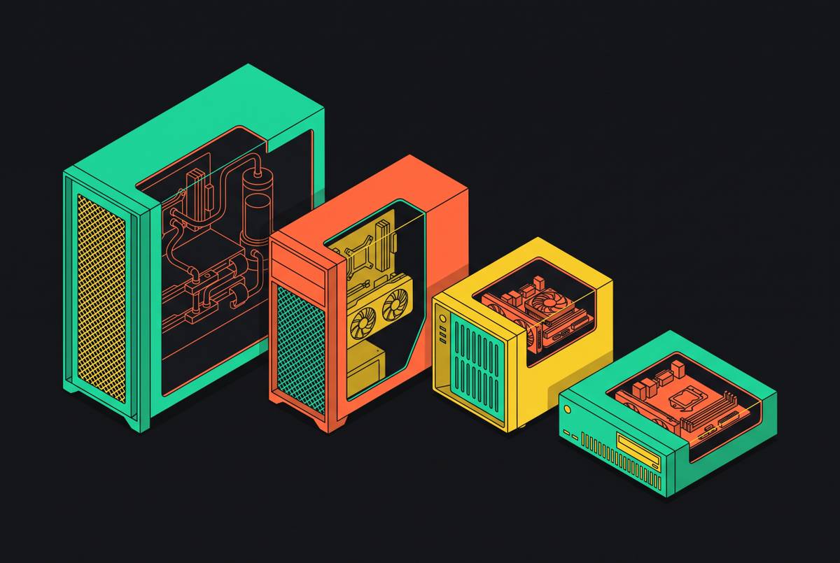 Cover illustration for “PC Case Form Factor Trends in Custom Builds”