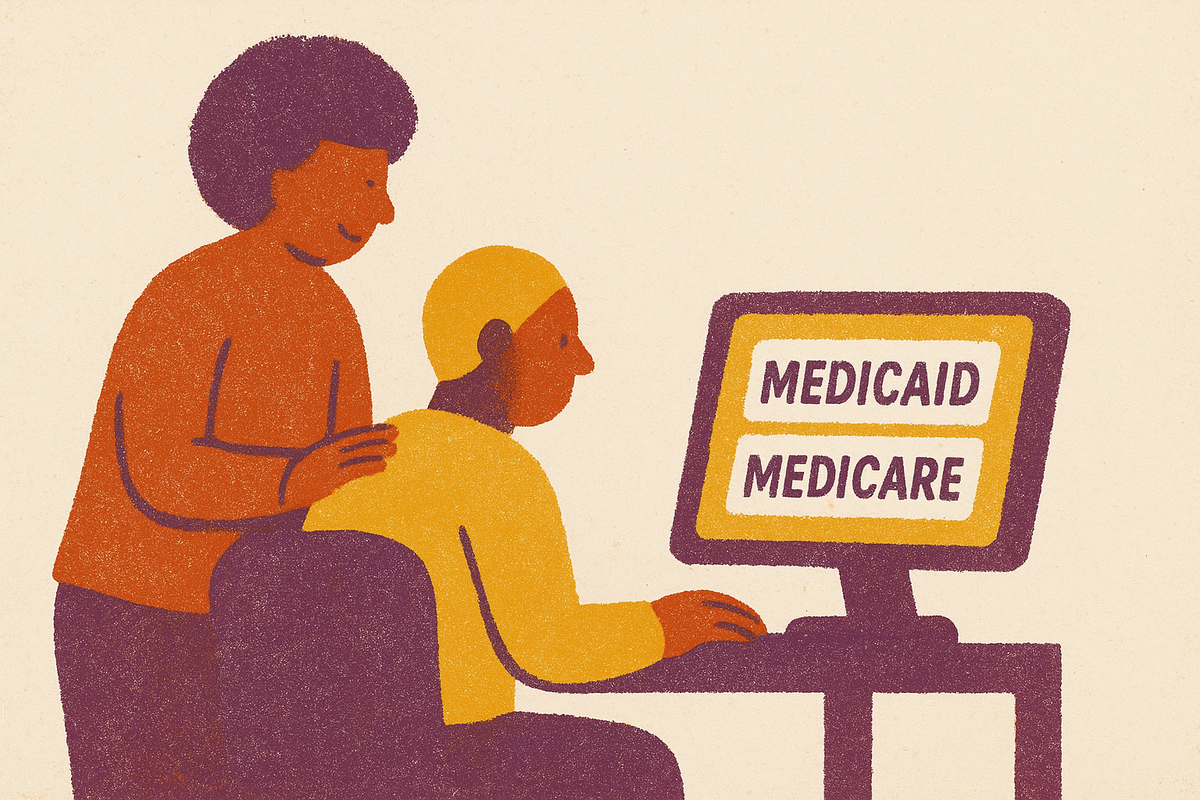 Cover illustration for “platforms that help family caregivers enroll in Medicaid and Medicare payment programs”