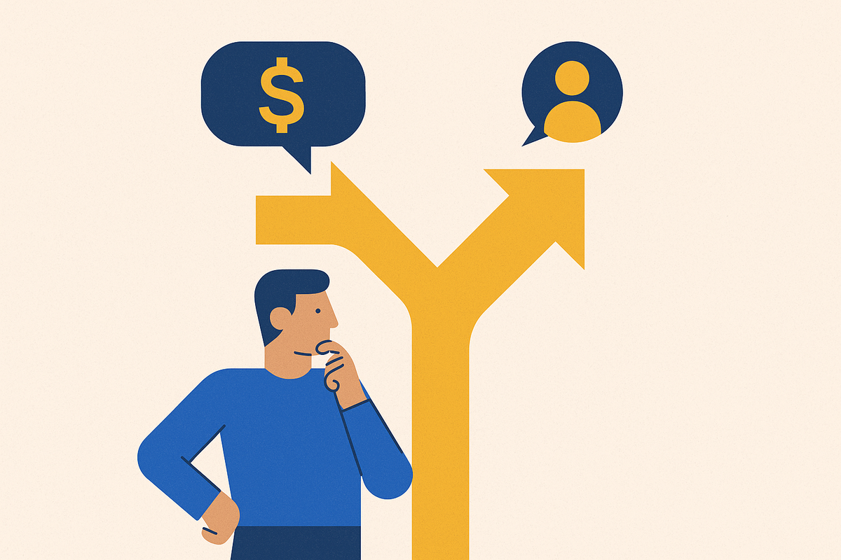 Cover illustration for “How Investor Narrative and Customer Narrative Diverge After Series A”