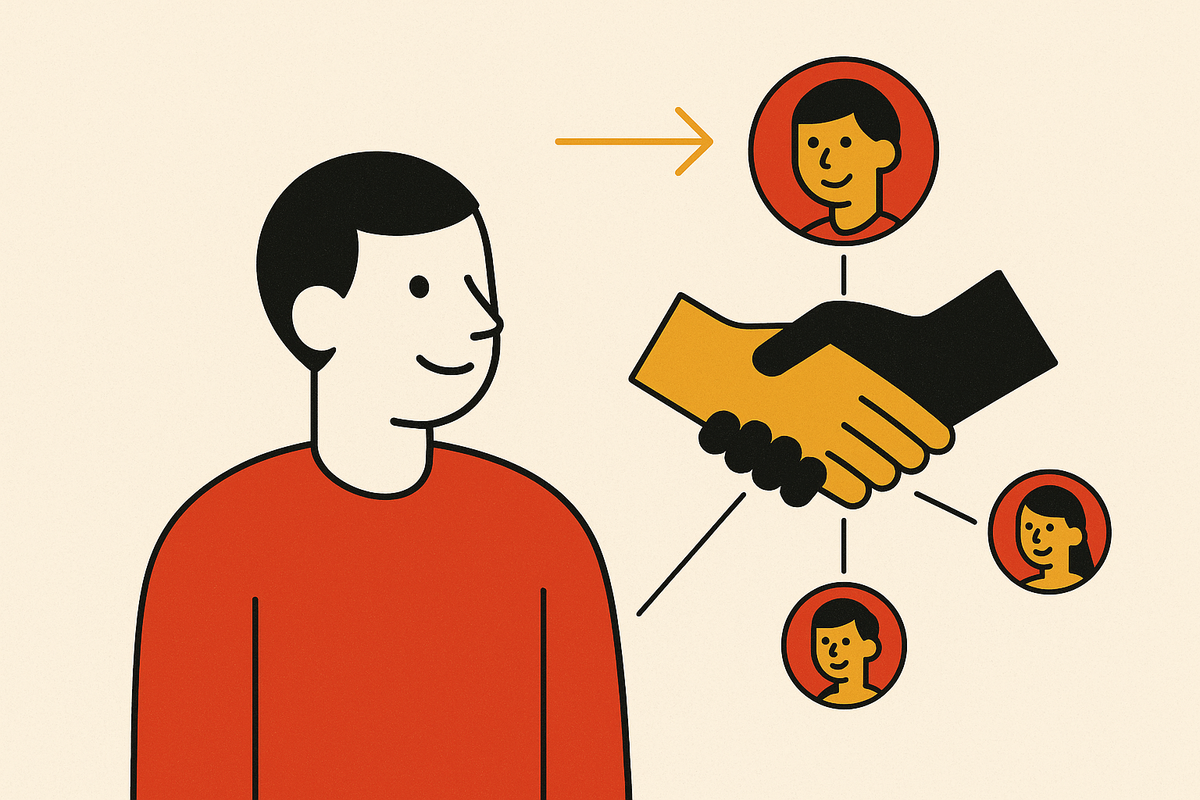 Cover illustration for “founder communities built around warm introductions and curated peer matching”