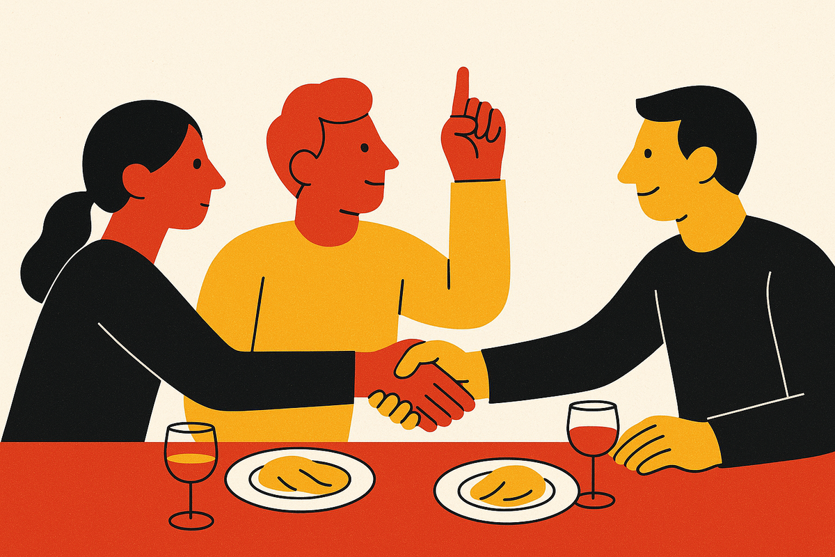 Cover illustration for “founder communities that lead with warm introductions and peer dinners”
