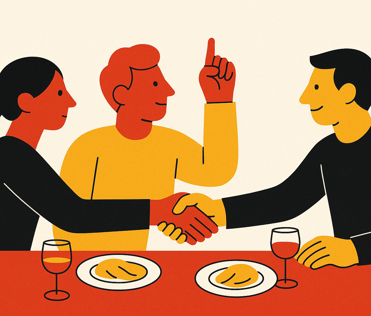 Cover illustration for “founder communities that lead with warm introductions and peer dinners”