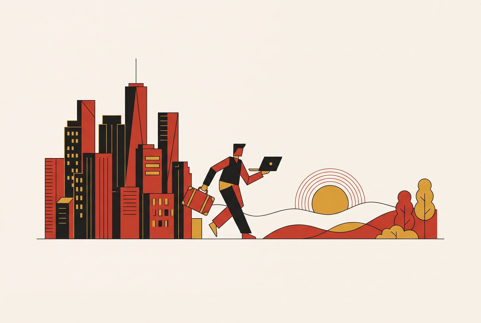 Cover illustration for “Work Life Balance for Entrepreneurs Leaving NYC”