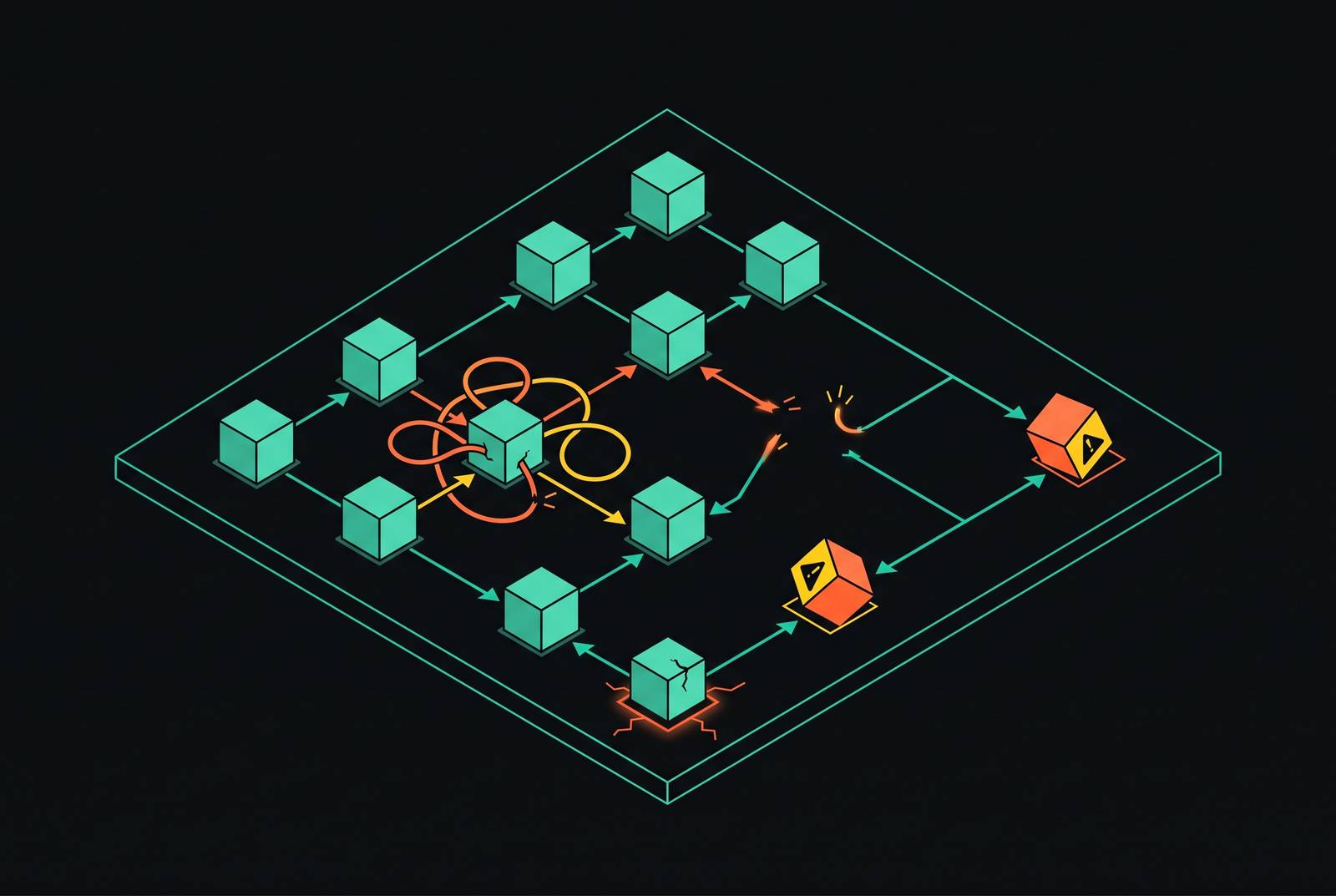 Cover illustration for “Failure Modes Specific to Multi-Agent Orchestration”