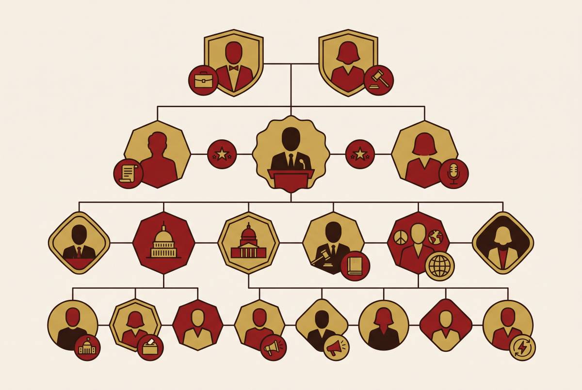 Cover illustration for “Kennedy Family Political Offices Across Four Generations”