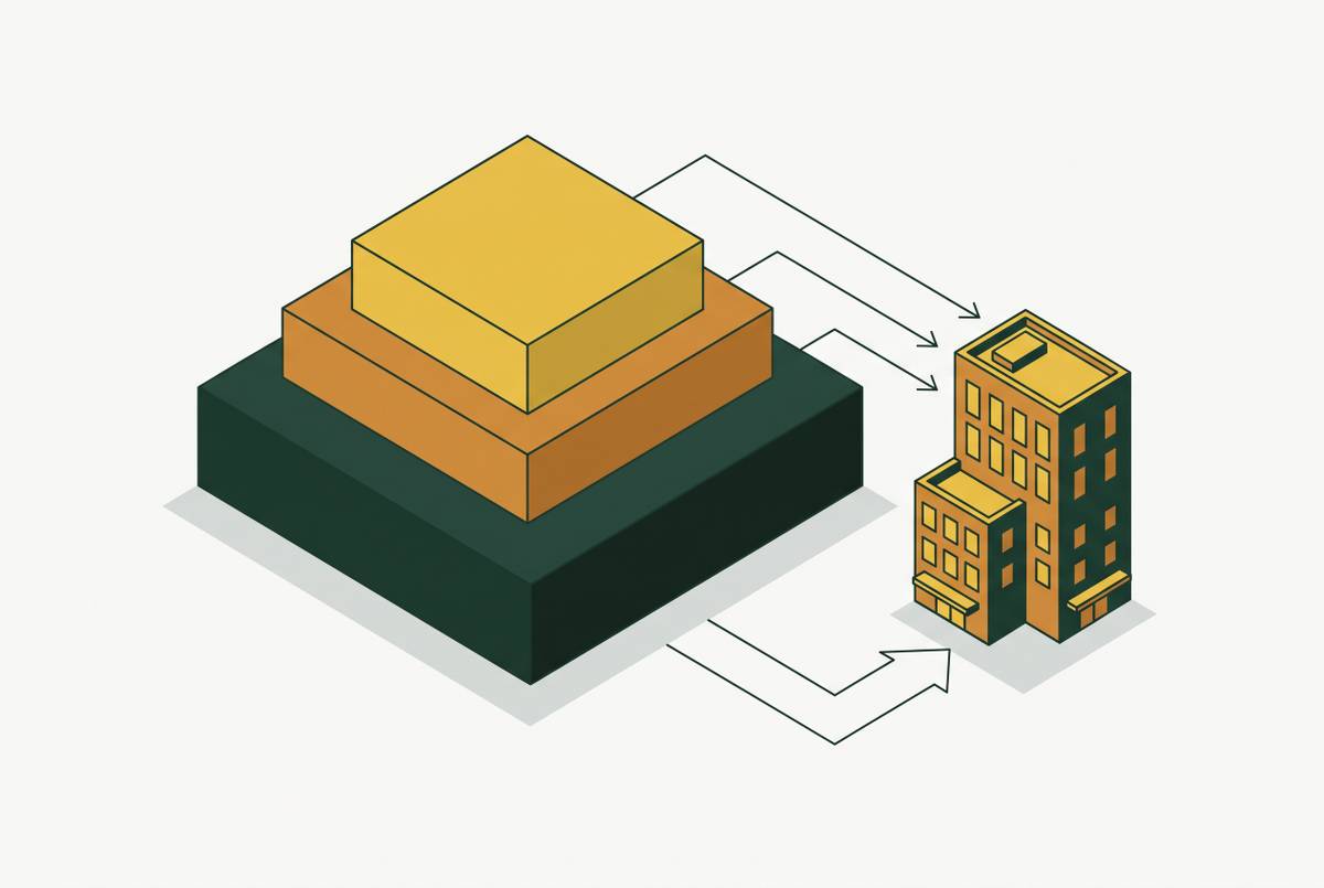 Cover illustration for “Senior, Bridge, and Mezzanine Loan Structures in CRE”