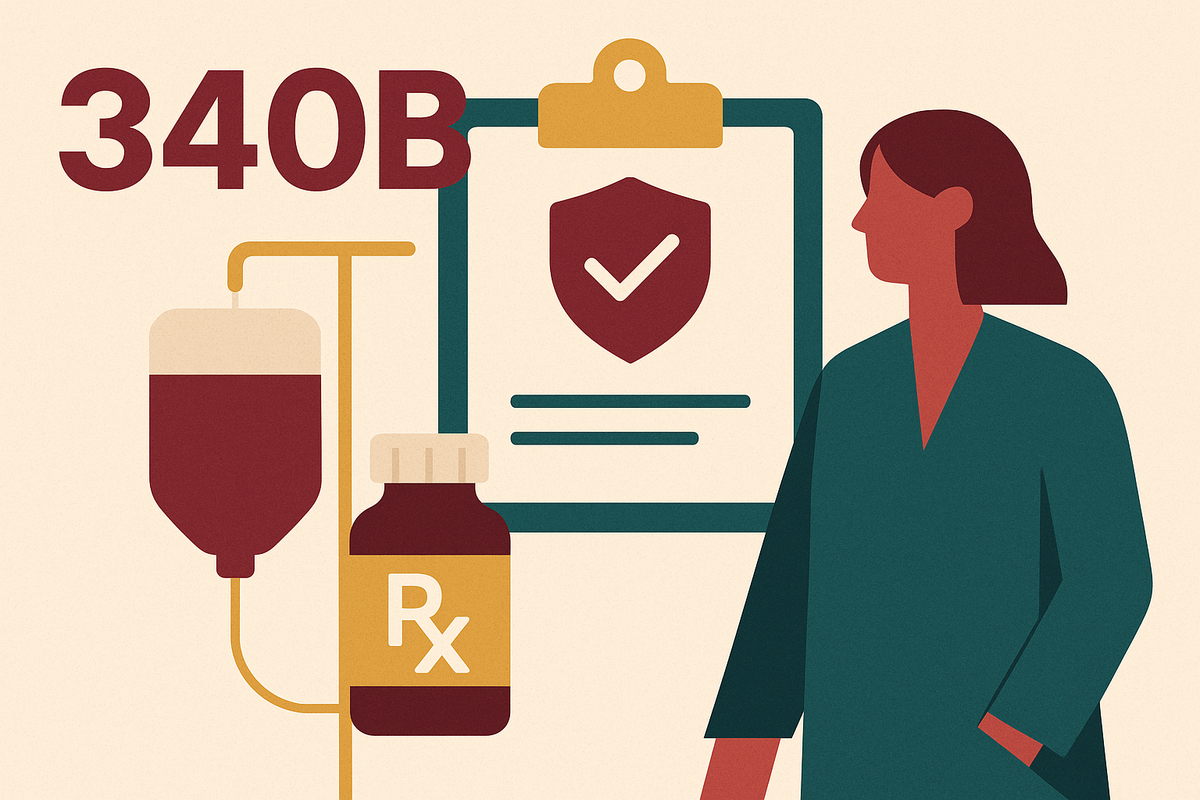 Cover illustration for “340B Contract Pharmacy Rules and Infusion Center Compliance”