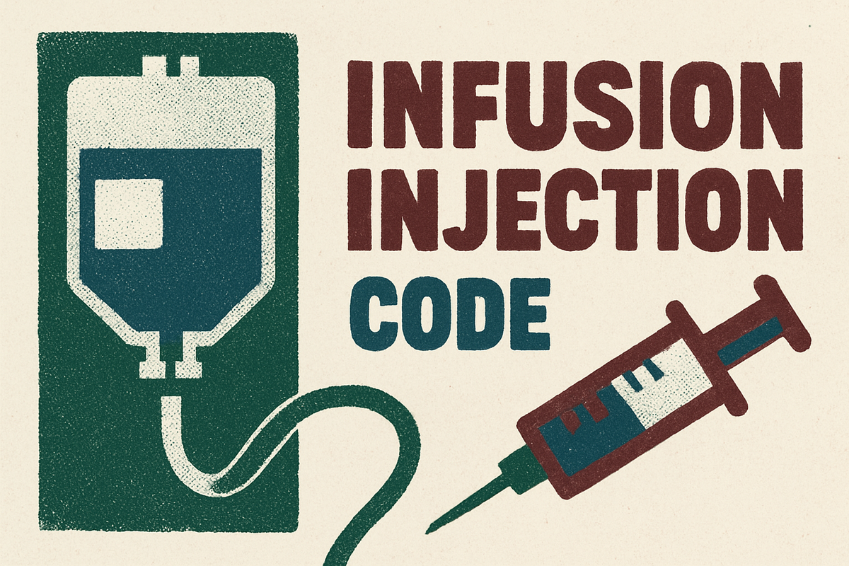 Cover illustration for “Infusion and Injection Coding Cheat Sheet 2025”