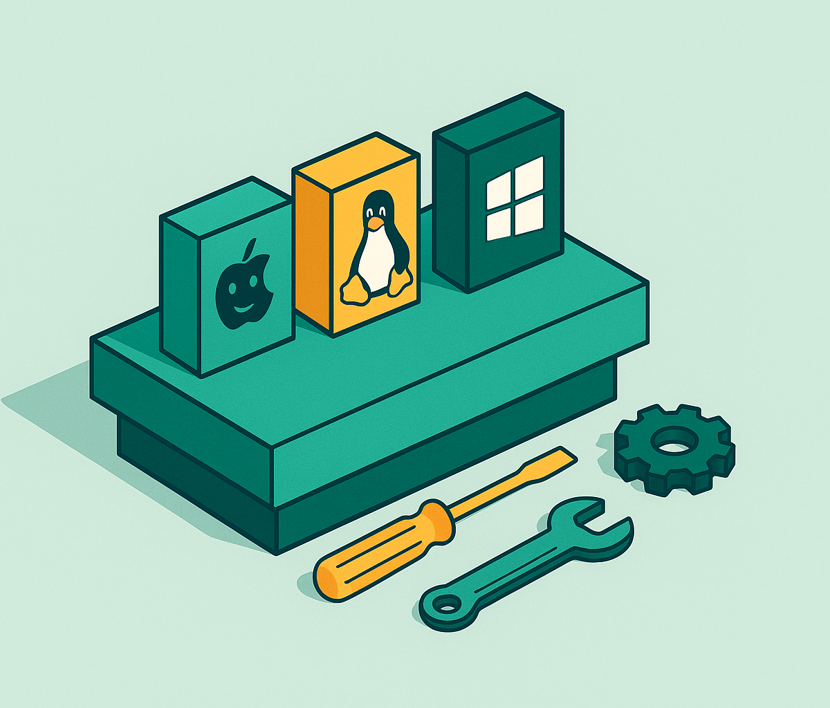 Cover illustration for “tools for cross-platform reproducible development environments (macOS, Linux, WSL2)”