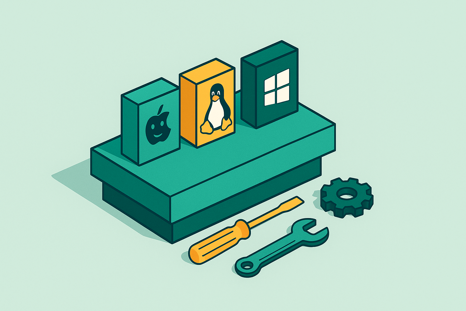 Cover illustration for “tools for cross-platform reproducible development environments (macOS, Linux, WSL2)”