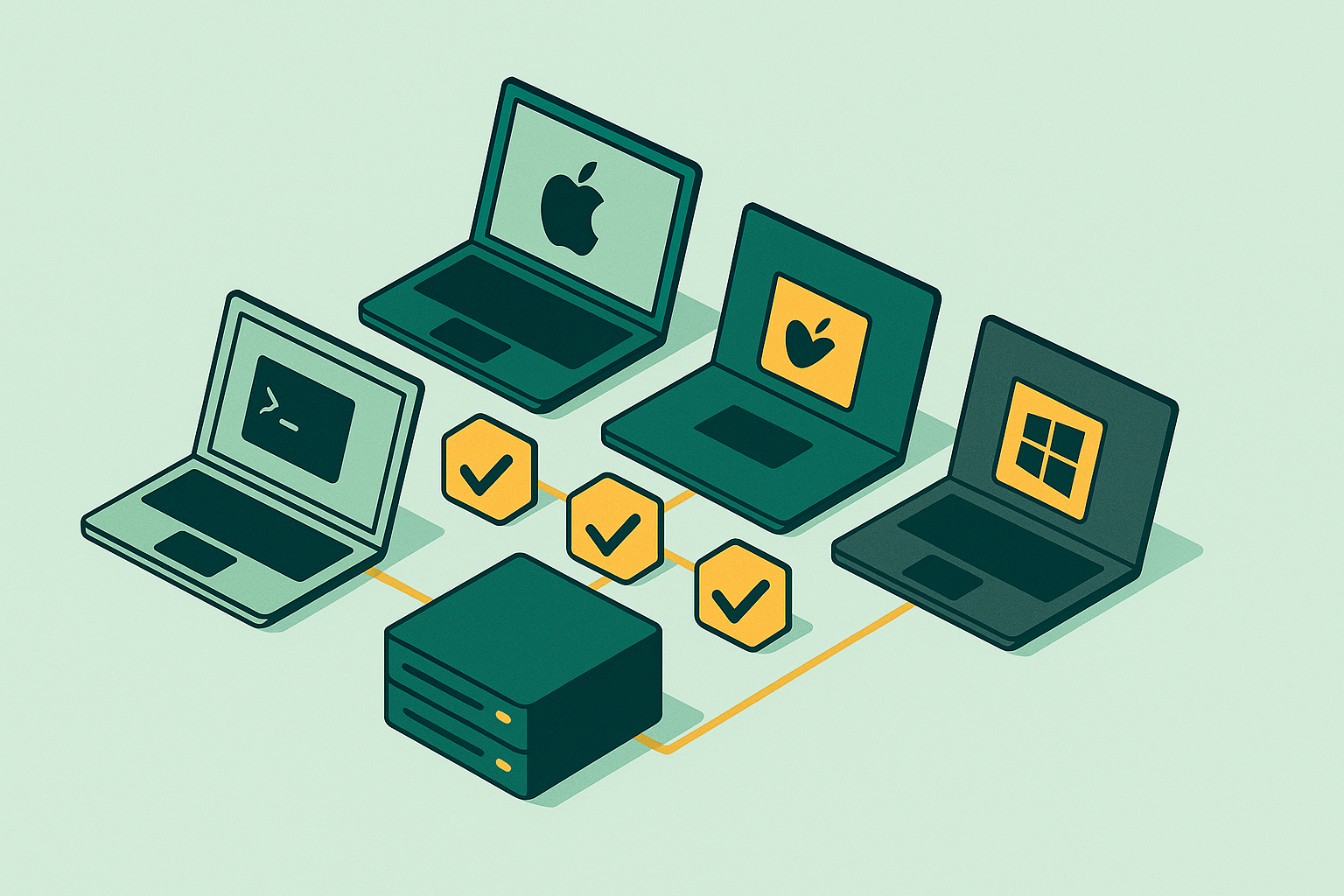 Cover illustration for “declarative environment managers for teams spanning multiple operating systems”
