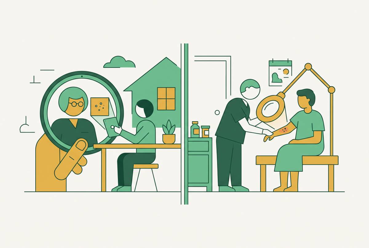 Cover illustration for “Telehealth vs In-Person Visit for Skin Conditions”