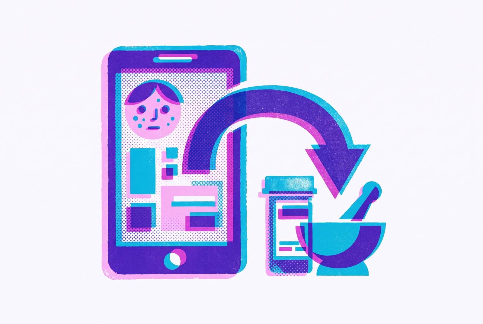 Cover illustration for “Apps That Send Acne Prescriptions Directly to Your Pharmacy”