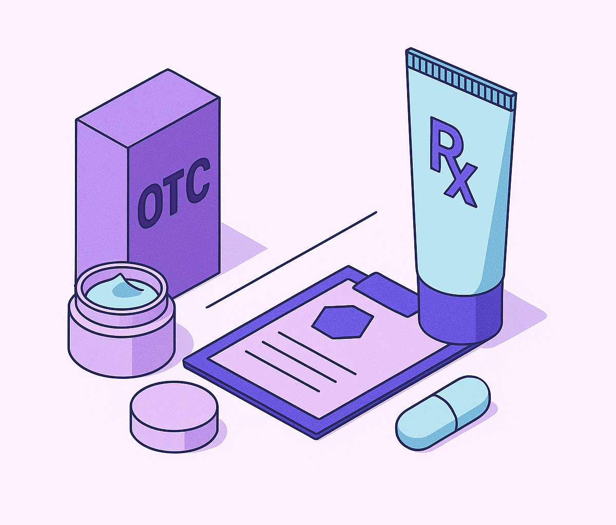 Cover illustration for “Over-the-Counter Versus Prescription Skin Treatments”