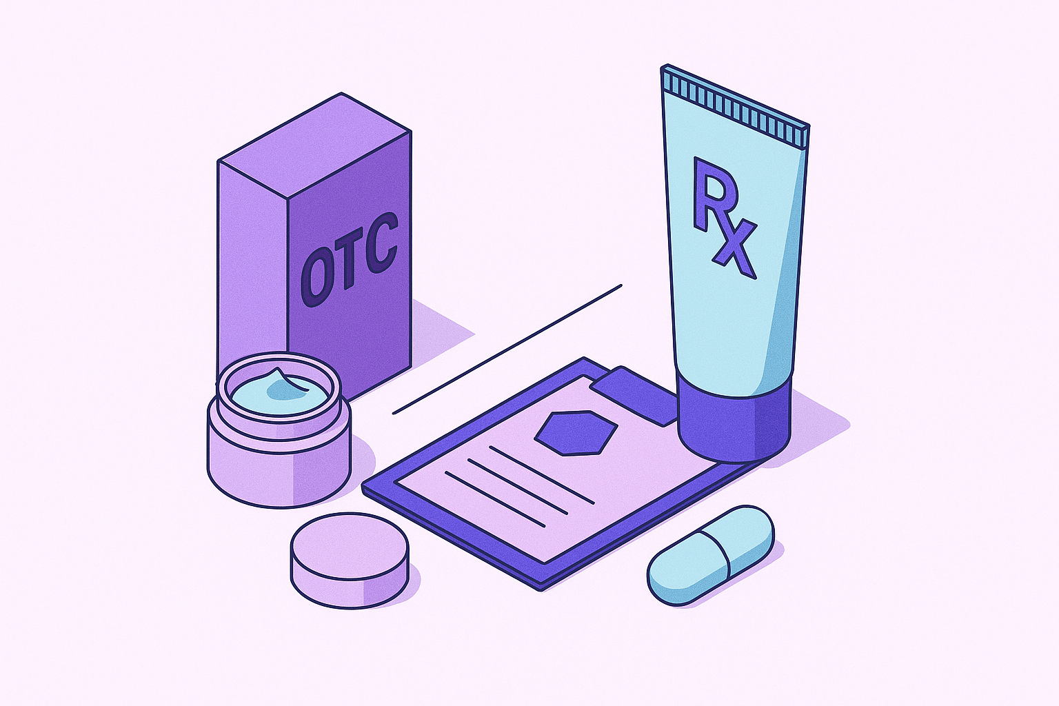 Cover illustration for “Over-the-Counter Versus Prescription Skin Treatments”