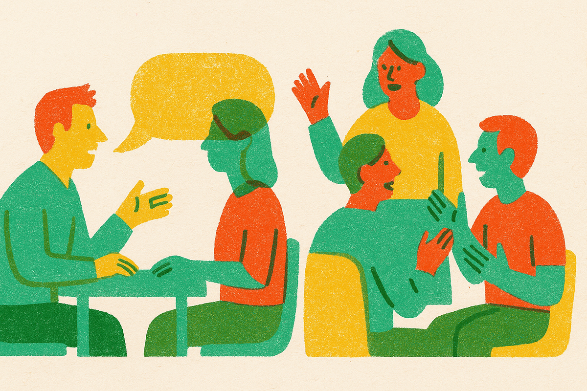 Cover illustration for “One-on-One Speech Coaching vs Group Practice Clubs”
