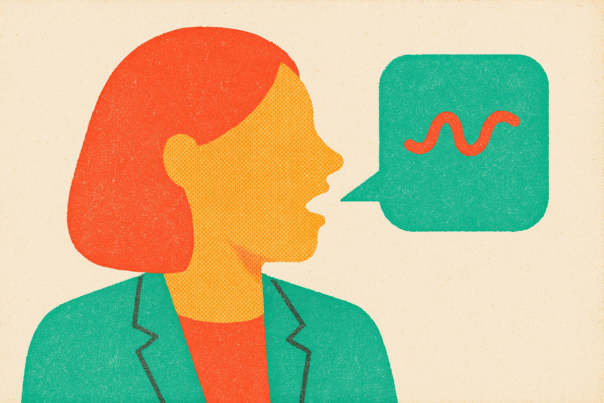 Cover illustration for “Uptalk and Vocal Fry in Professional Settings”