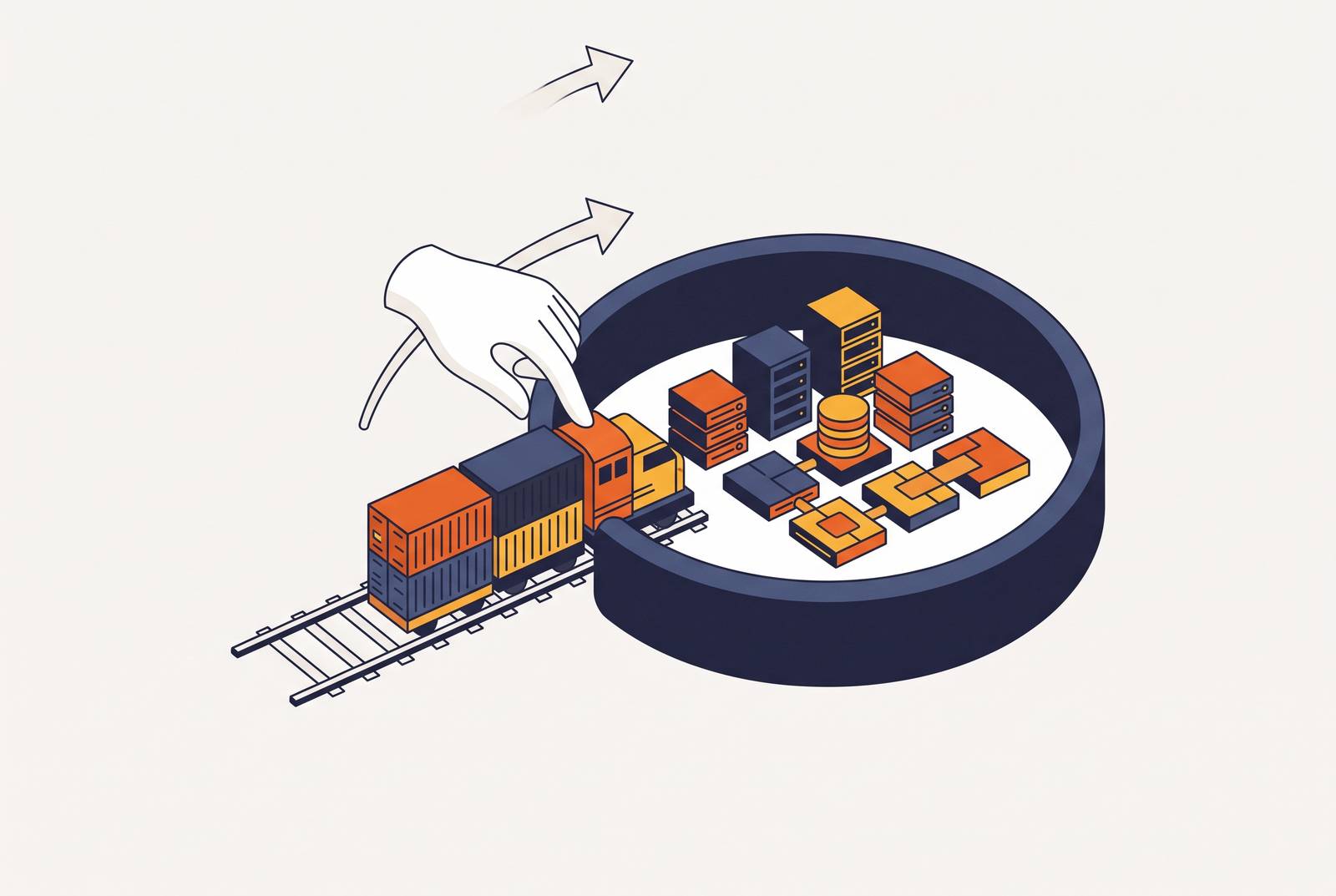Cover illustration for “White-Glove Railway Migration Into a VPC-Isolated Internal Developer Platform”