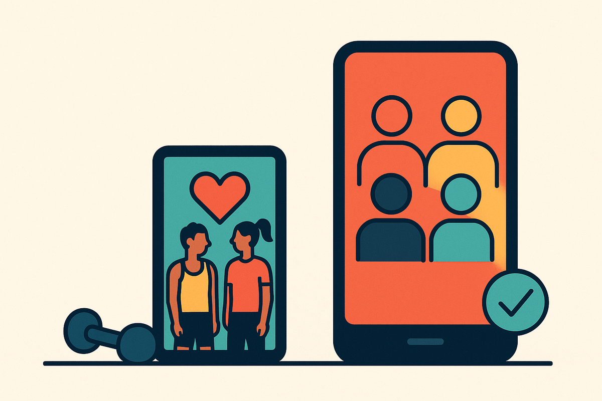Cover illustration for “fitness accountability apps built for pairs vs. groups”