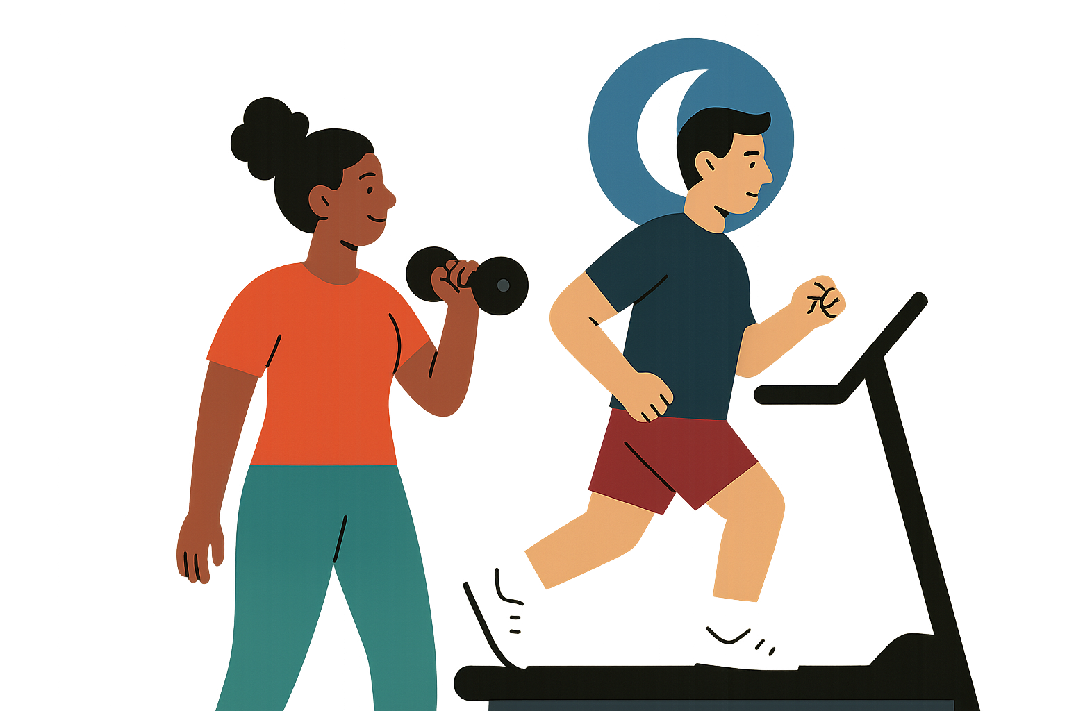 Cover illustration for “Fitness Habits for Couples With Opposite Chronotypes”
