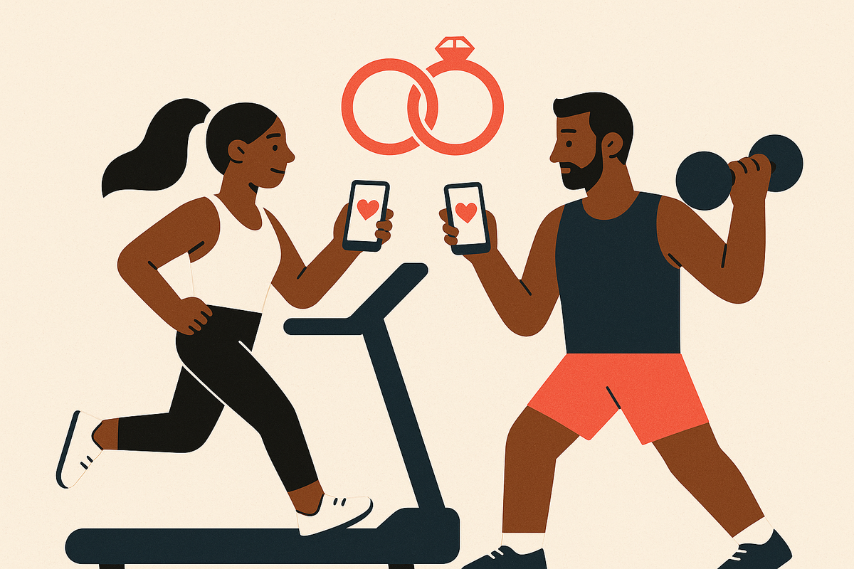 Cover illustration for “Wedding Fitness Apps That Keep Long-Distance Engaged Couples Training in Sync”